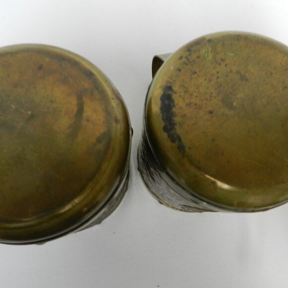 Aztec Mayan Calendar Vintage Brass Copper Mug Mexican Cup with Emblem Set 2 Pair - Picture 9 of 10